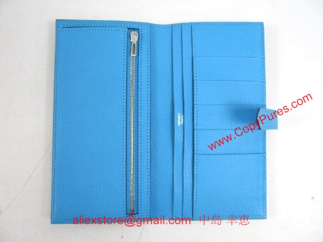 エルメス（HERMES）【新品】ベアン二つ折長財布シェーブル/ブルーアズティック（金具：シルバー）   2104100806512 